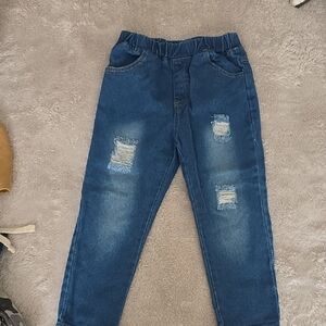 SHEIN Kids Ripped Dark Blue Denim Joggers